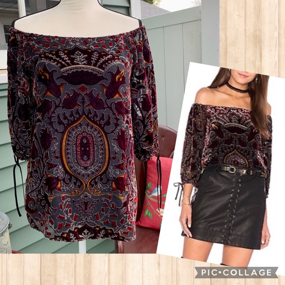 Alice + Olivia Tops - Alice + Olivia Alecia Off the Shoulder Baroque Burnout Velvet Top